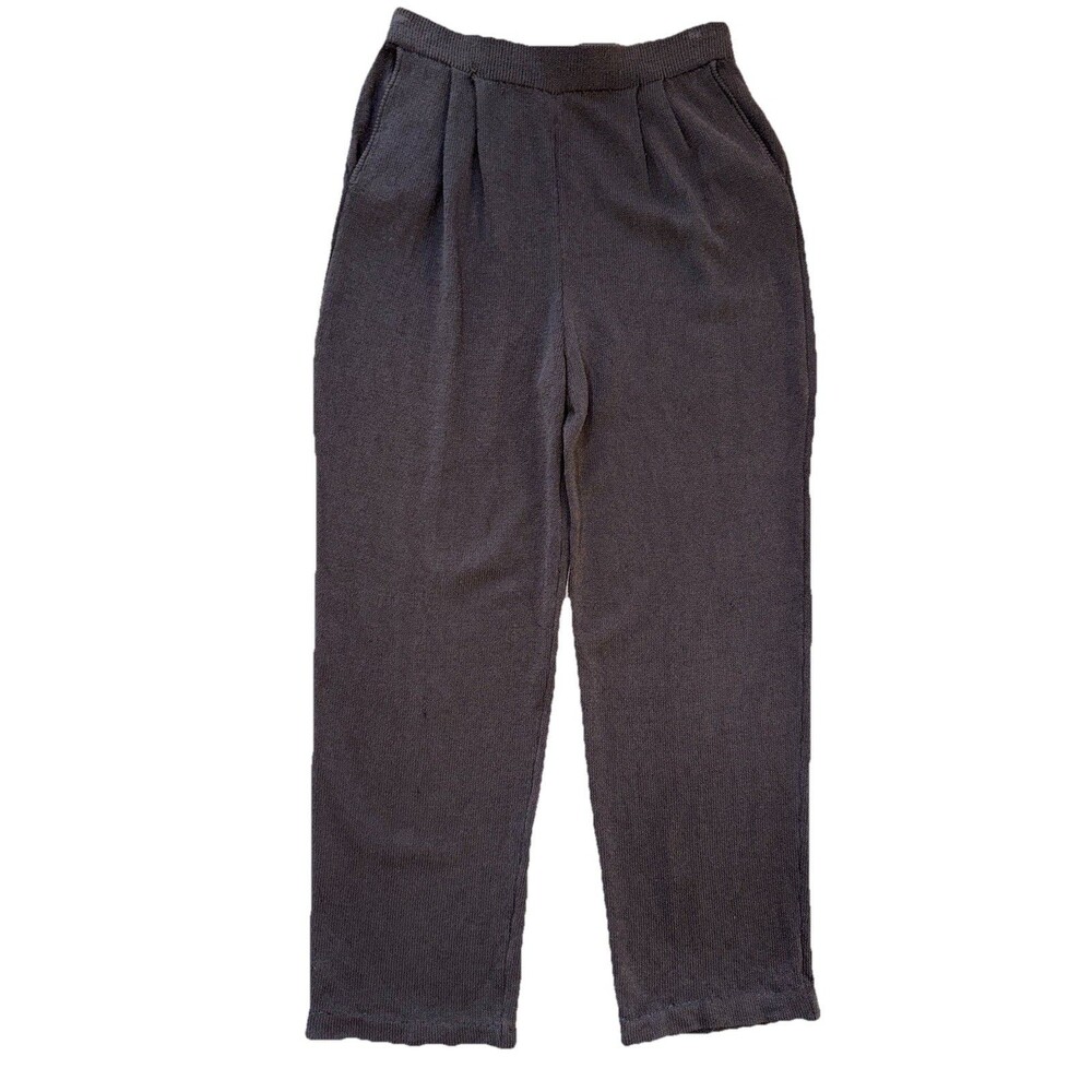 St John Santana Knit Pants Brown USA Pleated Tapered Pull On 12 Vintage Flawed